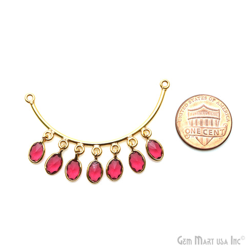 Pink Tourmaline Crescent Moon Gold Plated Double Bail Oval Chandelier Necklace
