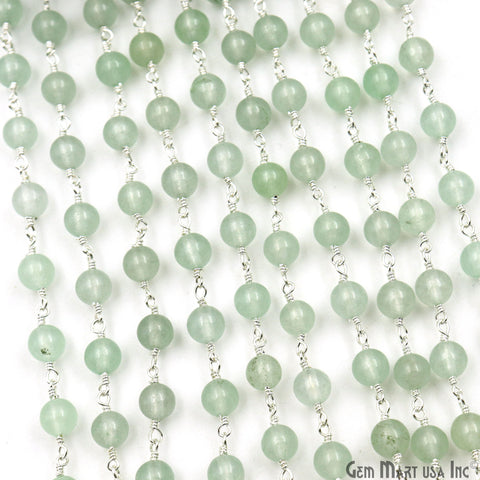 Aqua Jade Cabochon Beads 6mm Silver Plated Gemstone Rosary Chain