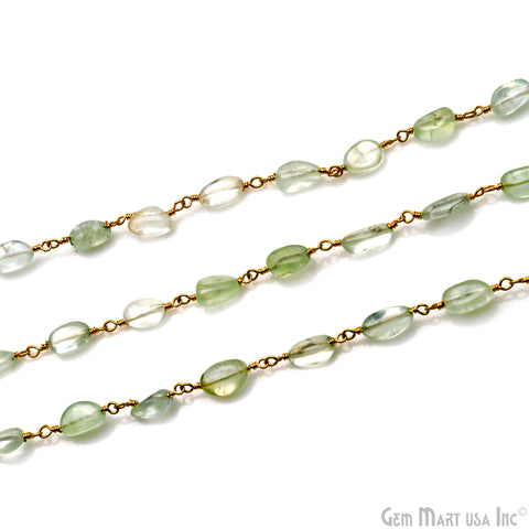Prehnite 8x5mm Tumble Beads Gold Plated Rosary Chain