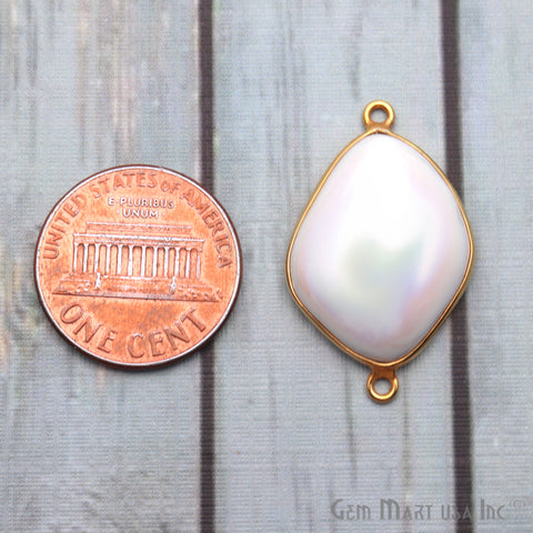 White Agate Cabochon 27x15mm Free Form Gold Plated Gemstone Charm Connector - GemMartUSA