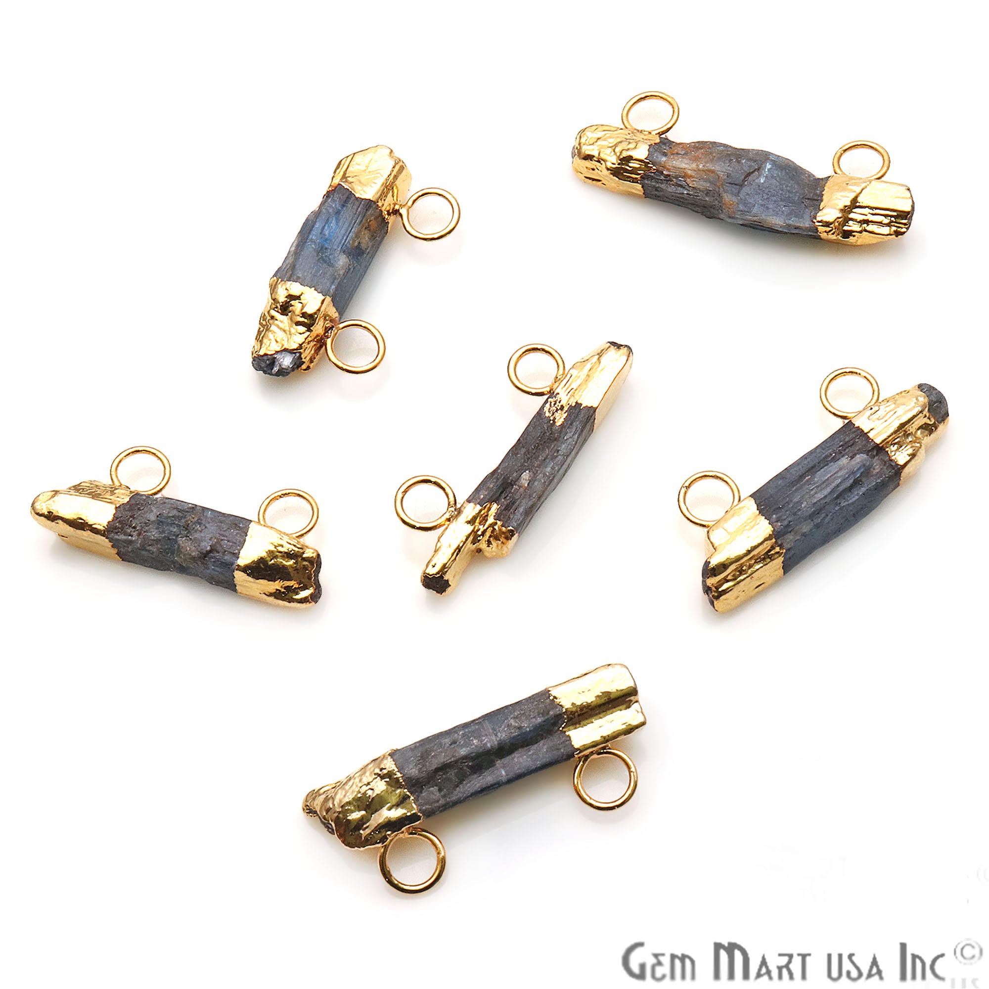 Rough Kyanite 29x12mm Gold Electroplated Double Bail Connector - GemMartUSA