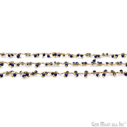 Lapis & Pearl Faceted Beads 2-2.5mm Gold Wire Wrapped Cluster Rosary Chain