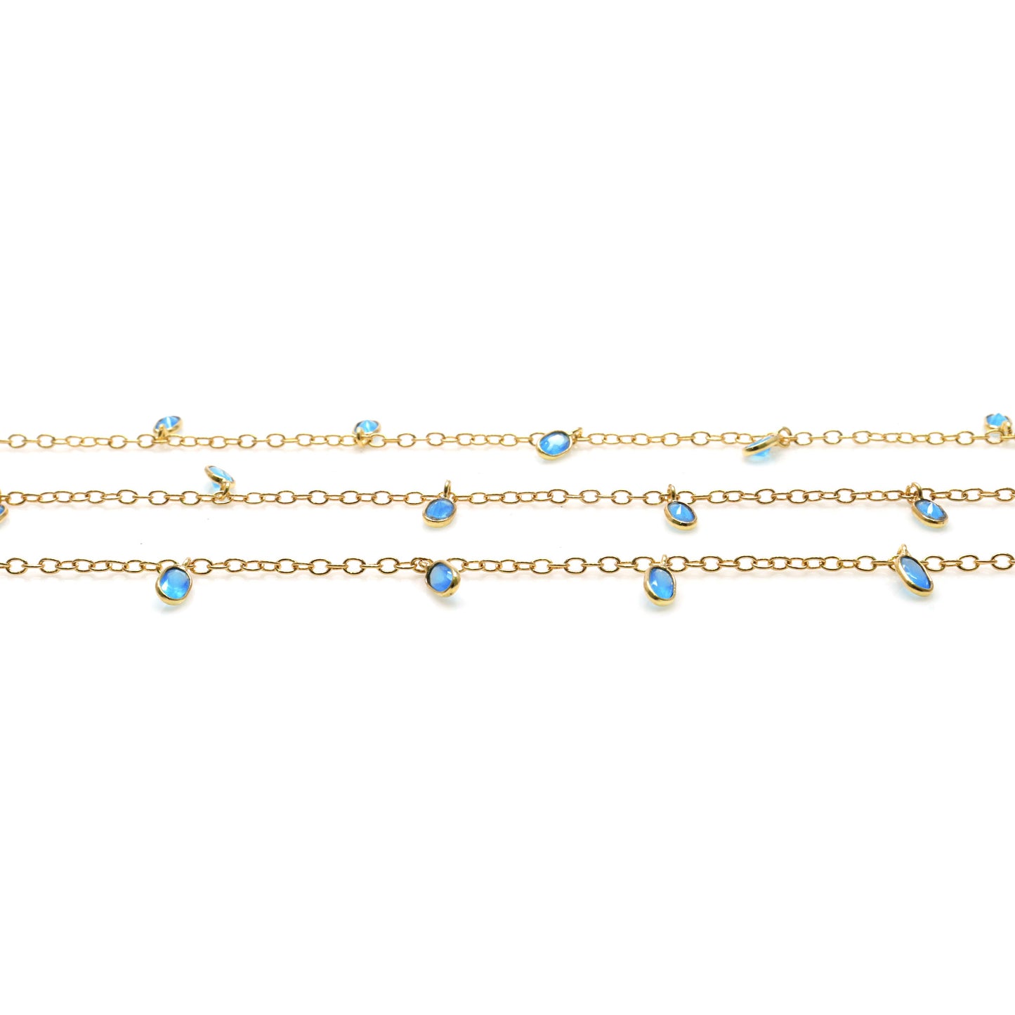 Sky Blue Chalcedony Oval 5x3mm Gold Plated Bezel Connector Dangle Rosary Chain