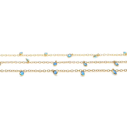 Sky Blue Chalcedony Oval 5x3mm Gold Plated Bezel Connector Dangle Rosary Chain