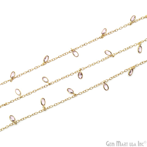 Morganite Oval 5x3mm Gold Plated Bezel Connector Dangle Rosary Chain