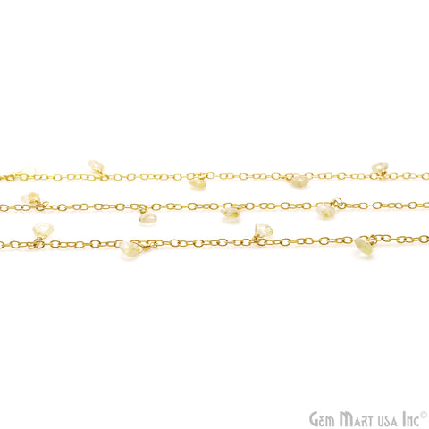 Golden Rutile Heart 5mm Gold Wire Wrapped Dangle Rosary Chain