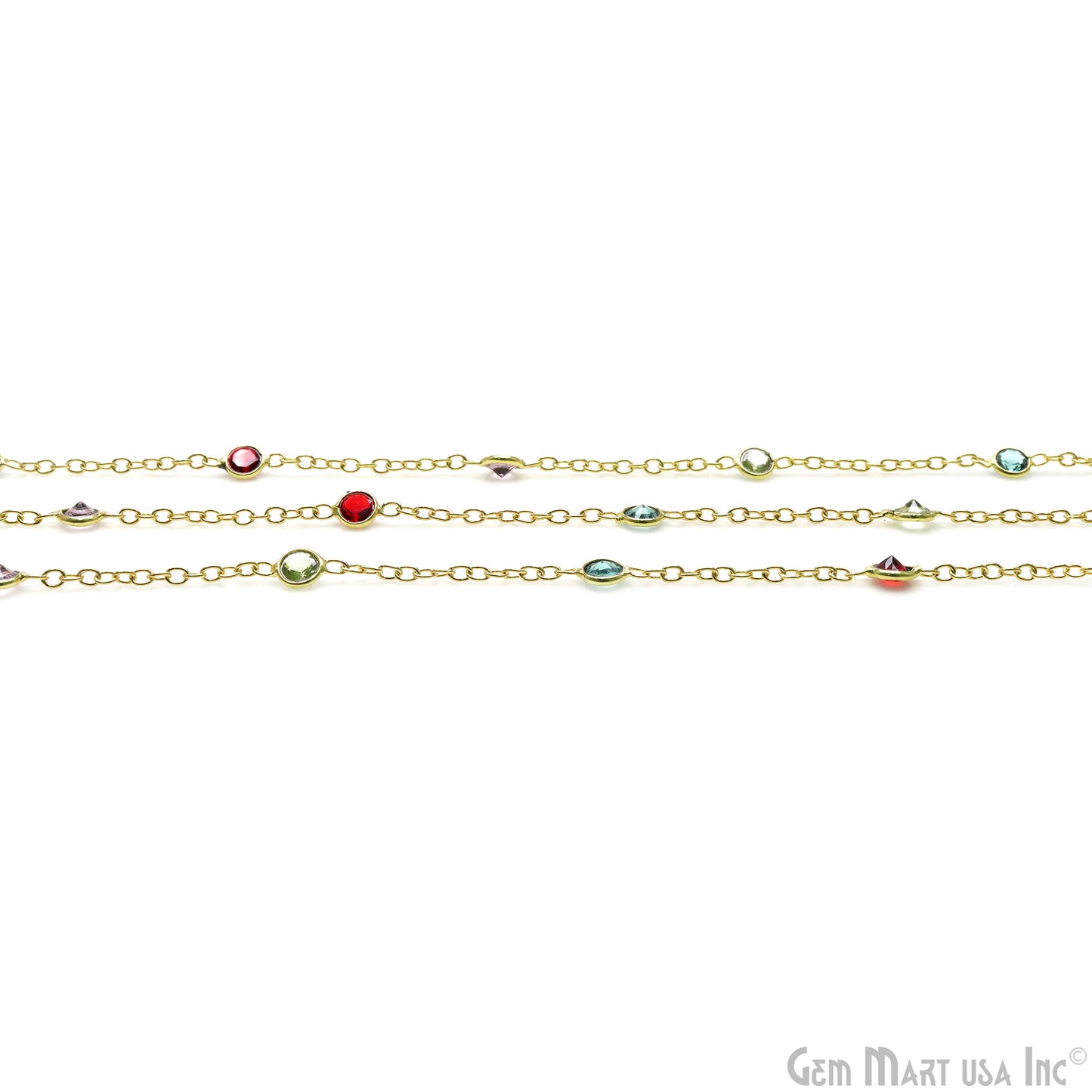 Multi Color Round 4mm Gold Plated Bezel Connector Rosary Chain