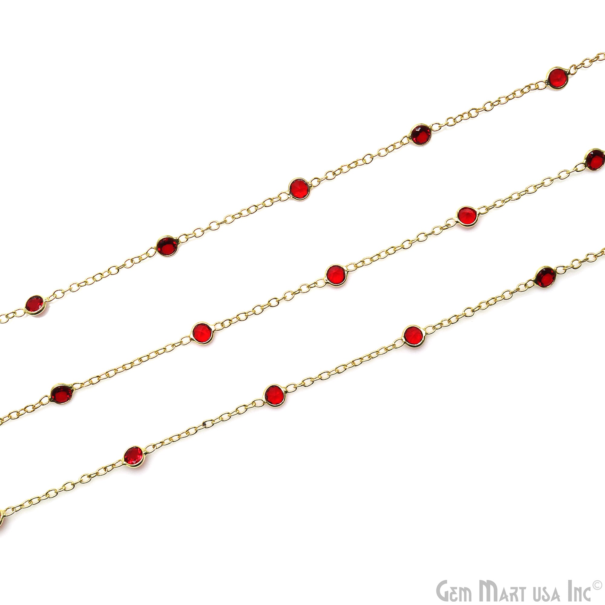 Pink Tourmaline Round 4mm Gold Plated Bezel Connector Rosary Chain