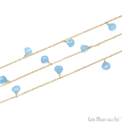 Sky Blue Chalcedony Heart 8mm Gold Wire Wrapped Dangle Rosary Chain