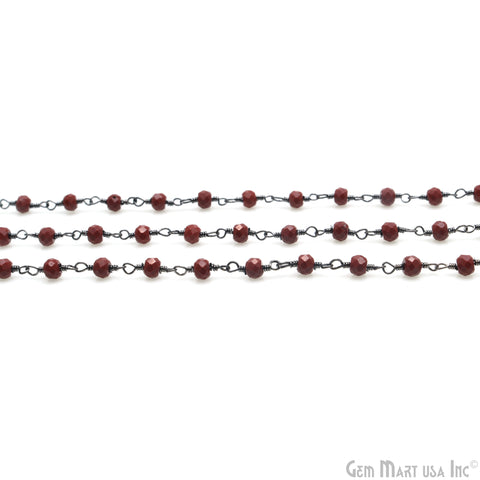 Red Jasper 3-3.5mm Oxidized Beaded Wire Wrapped Rosary Chain