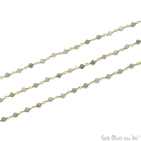 Shaded Green Rutile Gold Plated Wire Wrapped Beads Rosary Chain (763805073455)