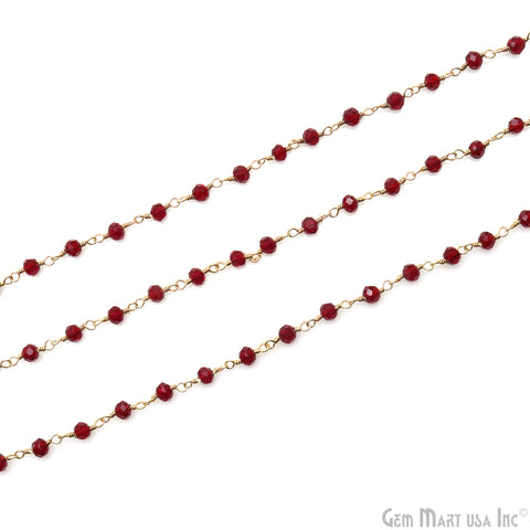 Garnet Zircon Faceted 3-3.5mm Gold Plated Beaded Wire Wrapped Rosary Chain