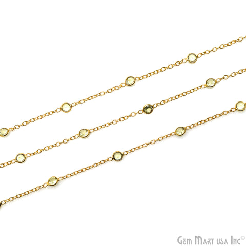 Lemon Topaz Round 4mm Gold Plated Bezel Connector Rosary Chain