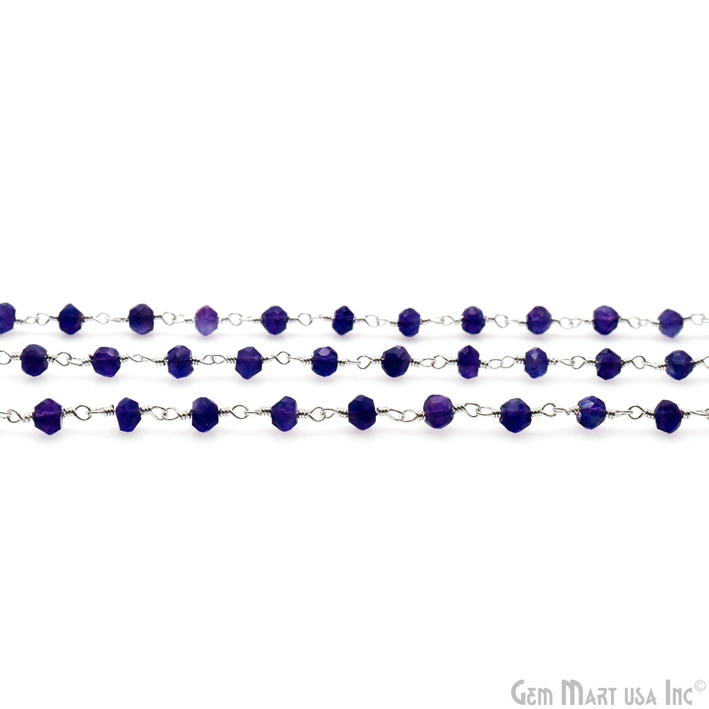 Amethyst 4mm Faceted Beads Silver Wire Wrapped Rosary