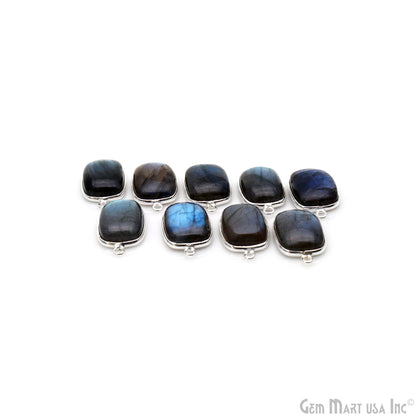 Flashy Labradorite Cabochon 12x16mm Octagon Double Bail Silver Plated Gemstone Connector