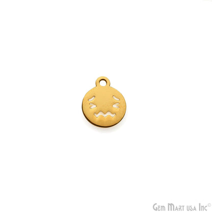 Sad Emoji Face Laser Charm Finding Gold Plated 14.8x12mm Charm For Bracelets & Pendants