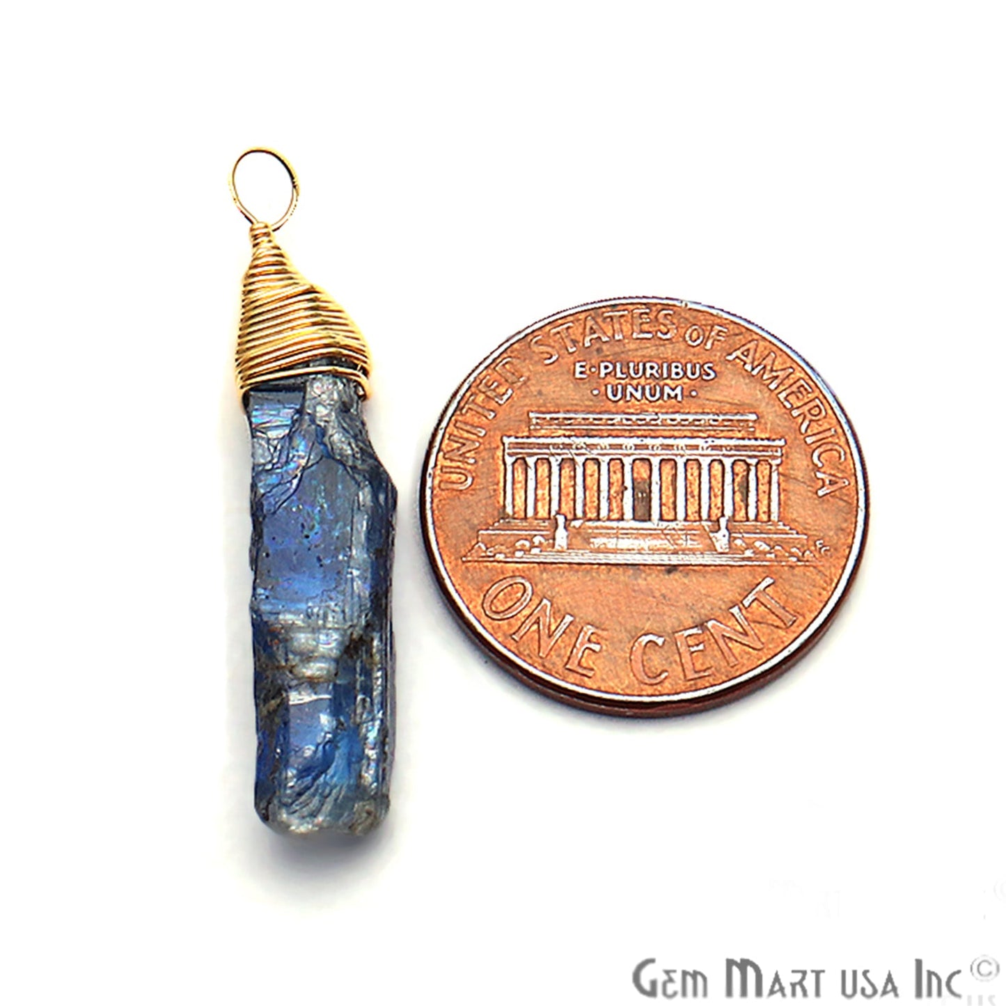 Kyanite Gold Wire Wrapped 30x4mm Jewelry Making Rough Shape Connector - GemMartUSA