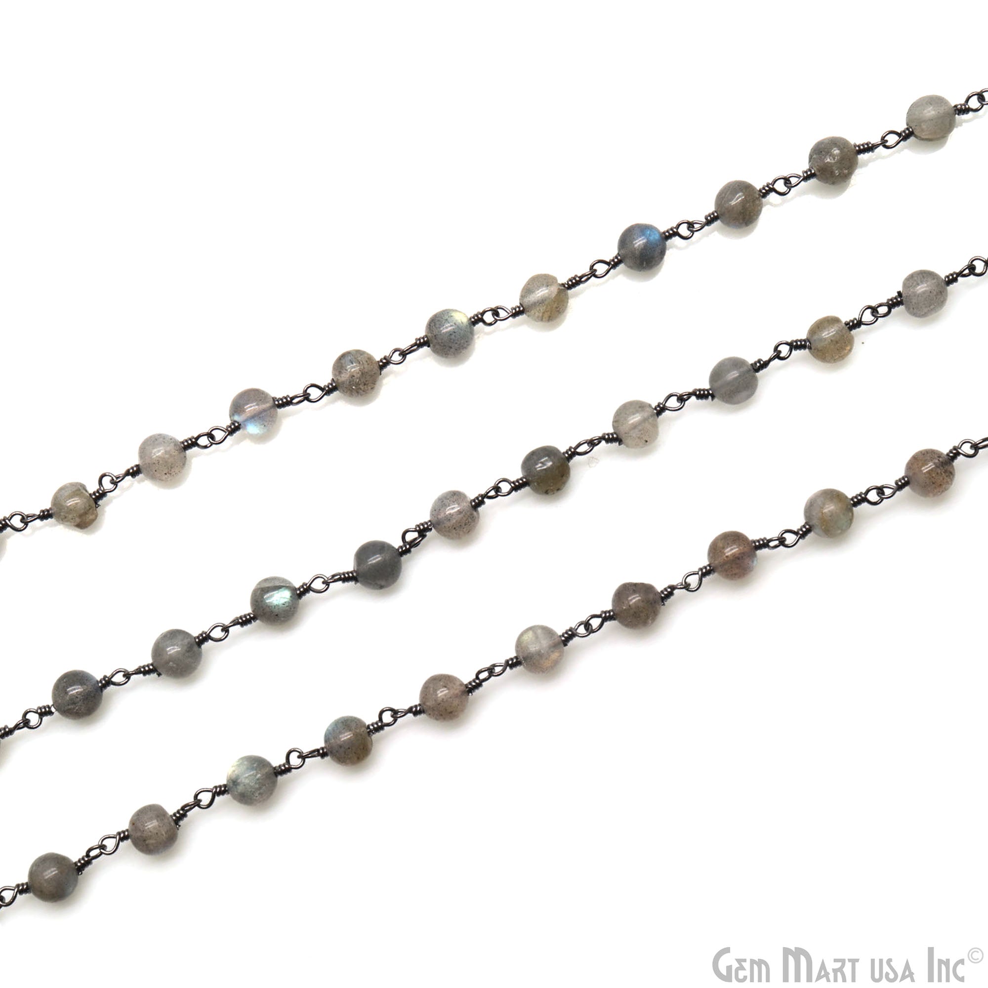 Labradorite 5-6mm Oxidized Wire Wrapped Cabochon Beads Rosary Chain