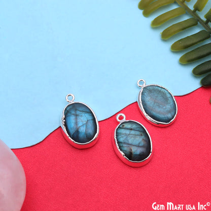 Flashy Labradorite 23x15mm Cabochon Oval Single Bail Silver Electroplated Gemstone Connector