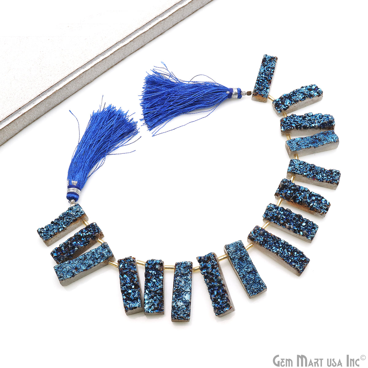 Blue Druzy Rectangle Beads 25X8mm Appx 8" Strand