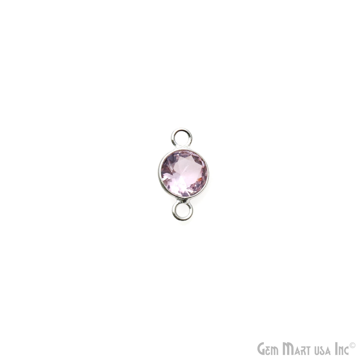 Morganite Quartz Round 6mm Brilliant Cut Silver Double Bail Connector