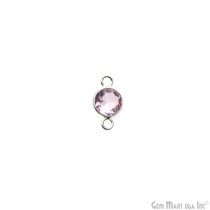 Morganite Quartz Round 6mm Brilliant Cut Silver Double Bail Connector