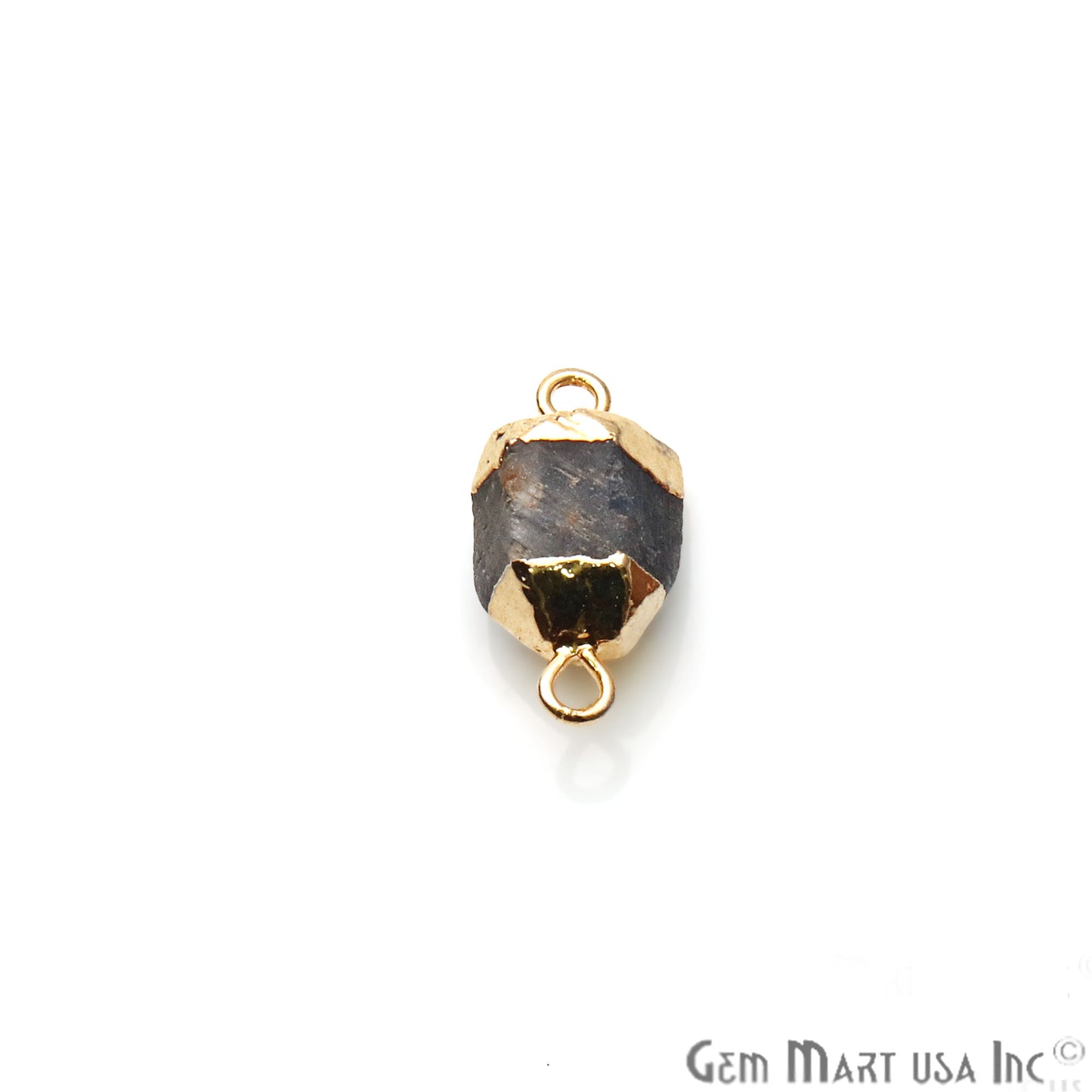 Rough Sapphire Gemstone 15x8mm Gold Edged Double Bail Bracelets Charm Connectors - GemMartUSA