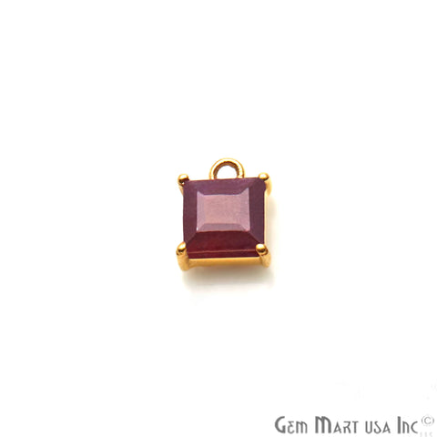 Ruby Square 5mm Prong Setting Gold Plated Gemstone Connector - GemMartUSA