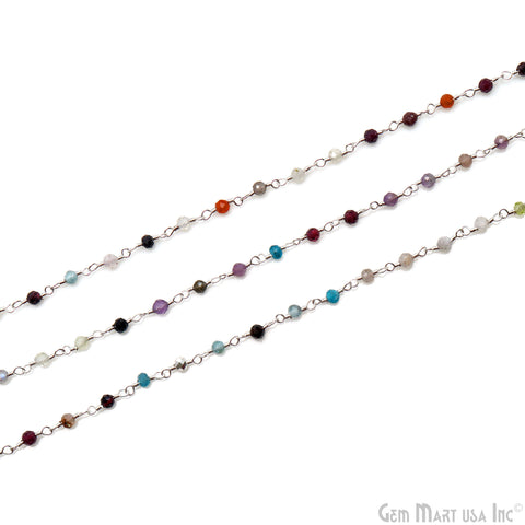 Multi Stone Silver Plated Wire Wrapped Beaded Rosary Chain (763949219887)