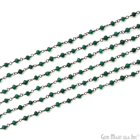Green Onyx 3-3.5mm Oxidized Wire Wrapped Beads Rosary Chain (762857881647)