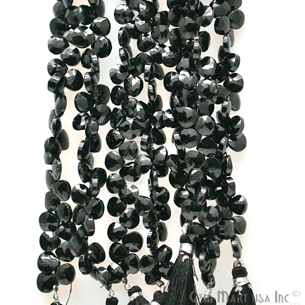 Black Spinel Onion Faceted Gemstone 7-8mm Rondelle Beads - GemMartUSA