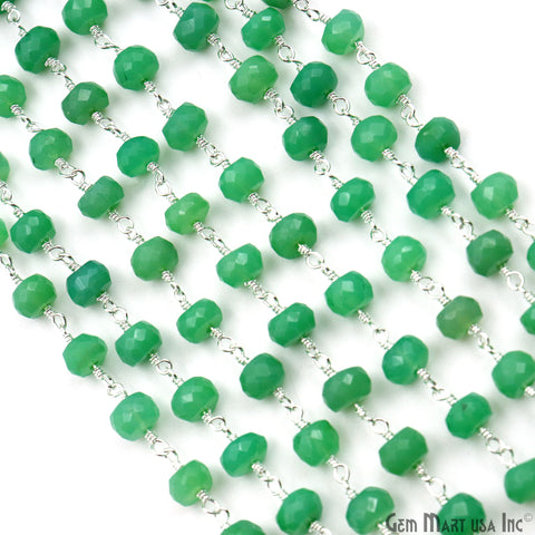 Chrysoprase Faceted Beads 6-7mm Silver Wire Wrapped Rosary Chain
