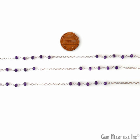 Amethyst Faceted Beads Silver Plated Wire Wrapped Rosary Chain