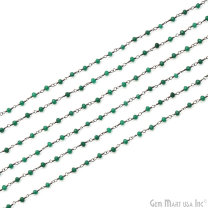 Dark Green Jade 3-3.5mm Oxidized Beaded Wire Wrapped Rosary Chain