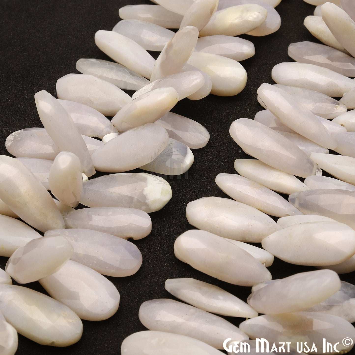 White Agate Pears 28x10mm Crafting Beads Gemstone Briolette Strands 8 Inch - GemMartUSA