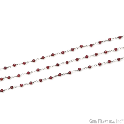 Rhodolite 3-3.5mm Silver Plated Beaded Wire Wrapped Rosary Chain