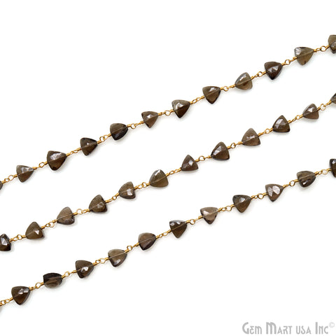 Smokey Topaz Trillion 6mm Faceted Beads Gold Plated Rosary Chain