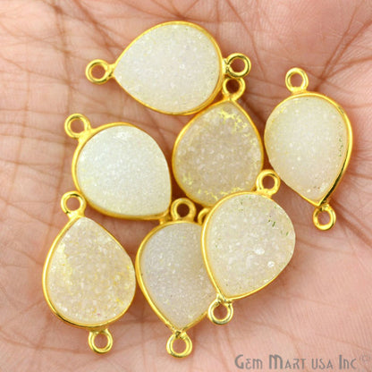 Yellow Color Druzy 10x12mm Pears Gold Bezel Double Bail Gemstone Connector - GemMartUSA