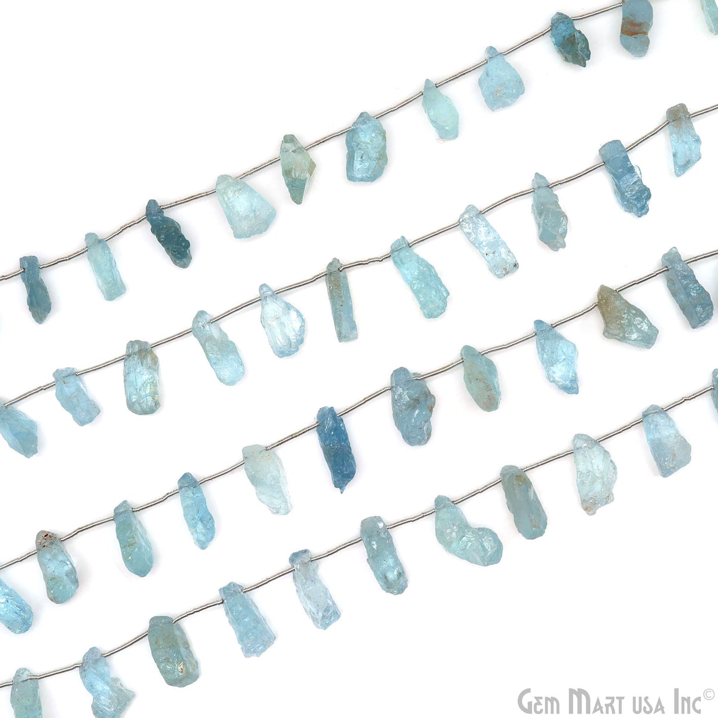 Aquamarine Rough Beads, 9.5 Inch Gemstone Strands, Drilled Strung Briolette Beads, Free Form, 12x20mm