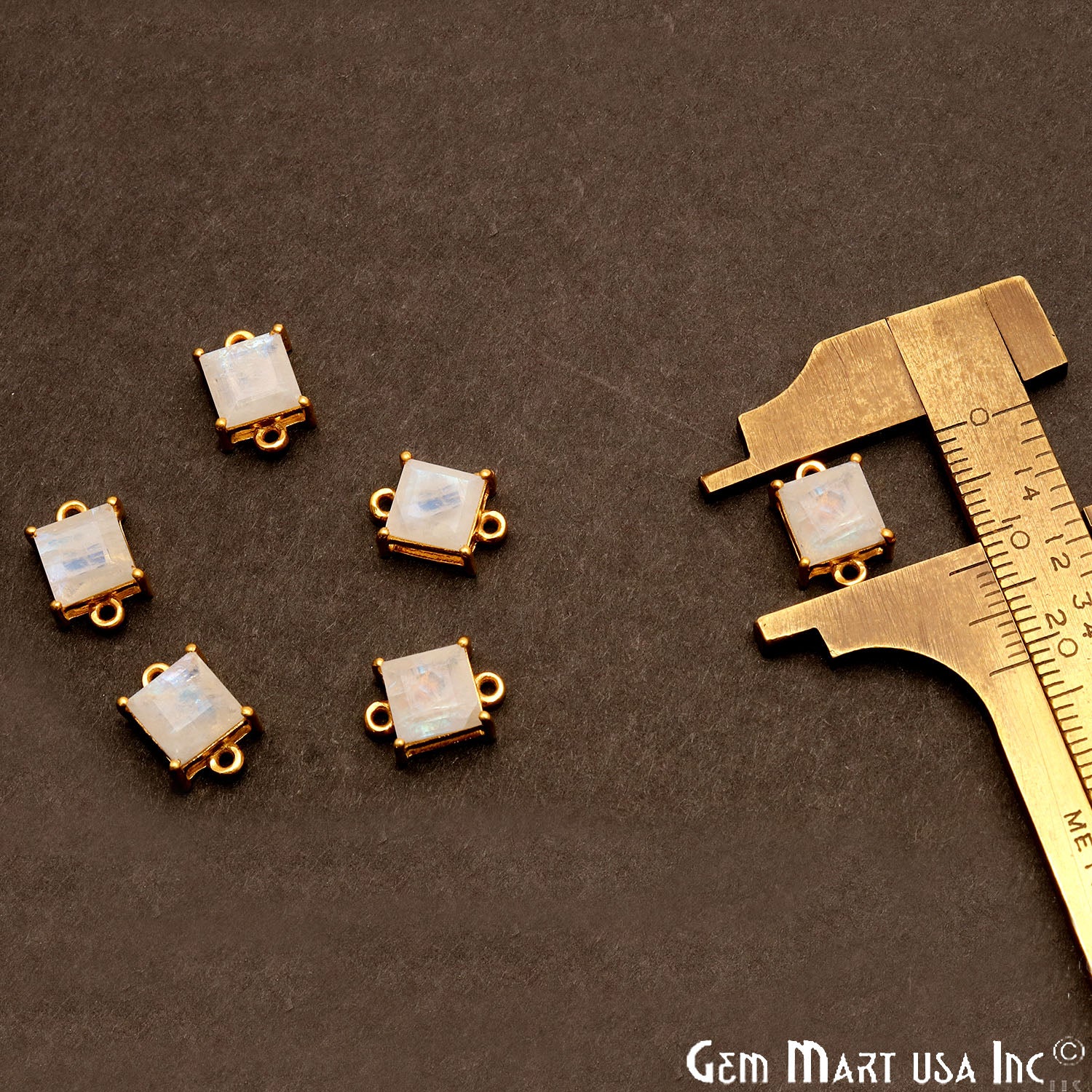 Rainbow Moonstone Prong Setting Gold Plated Flashy Gemstone Connector - GemMartUSA