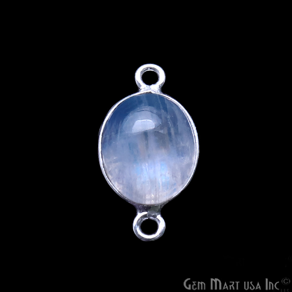 Rainbow Moonstone Cabochon 9x11mm Oval Silver Plated Double Bail Gemstone Connector - GemMartUSA