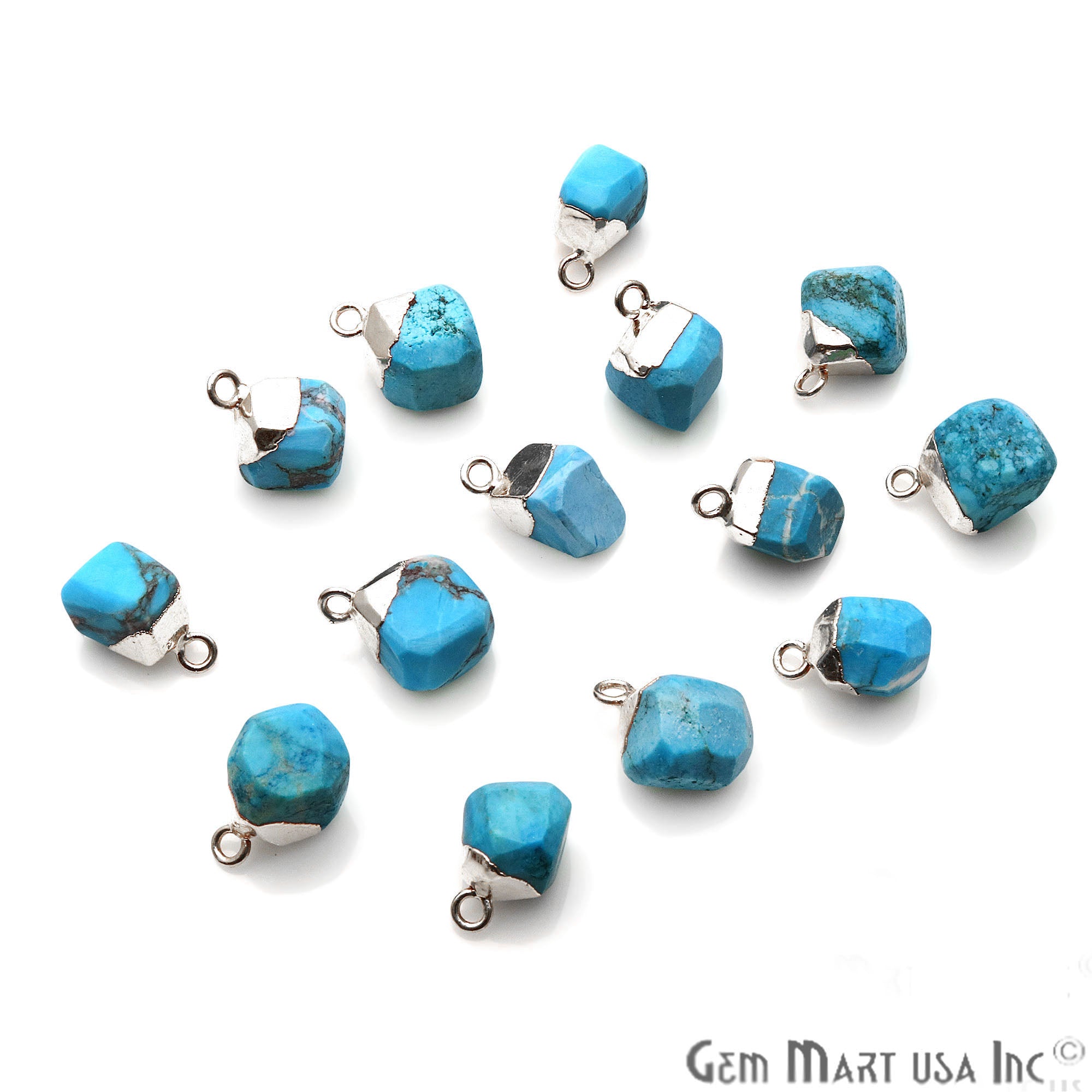 Rough Turquoise Organic 20x14mm Silver Electroplated Pendant Connector - GemMartUSA
