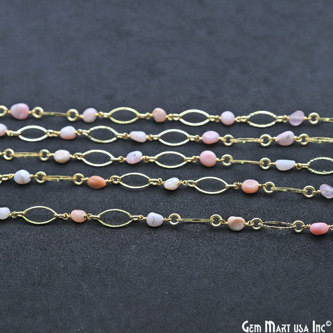 Pink Opal With Gold Marquise Finding Rosary Chain