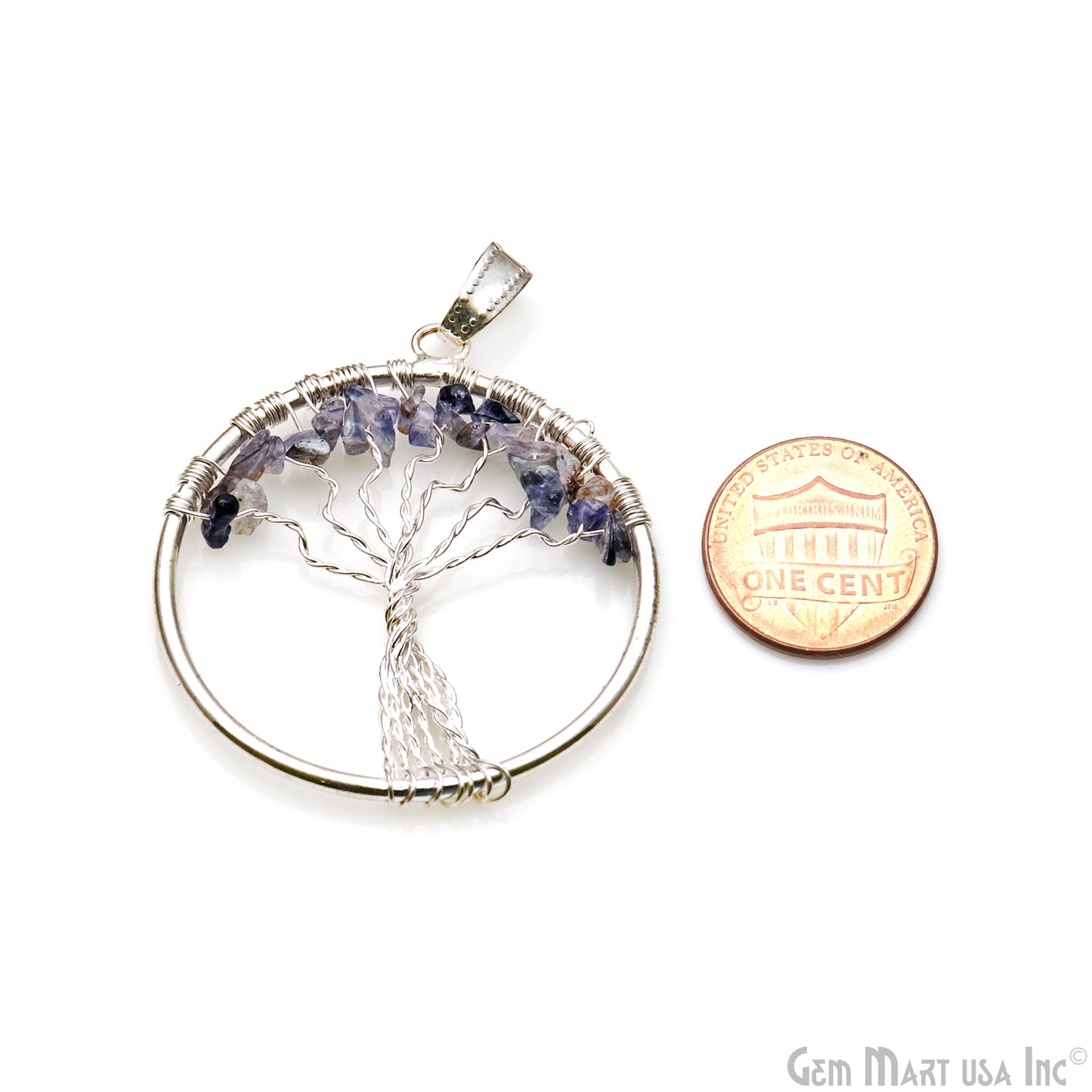 Tree Of Life Iolite 45x39 Gemstone Silver Wire Wrapped Necklace Pendant