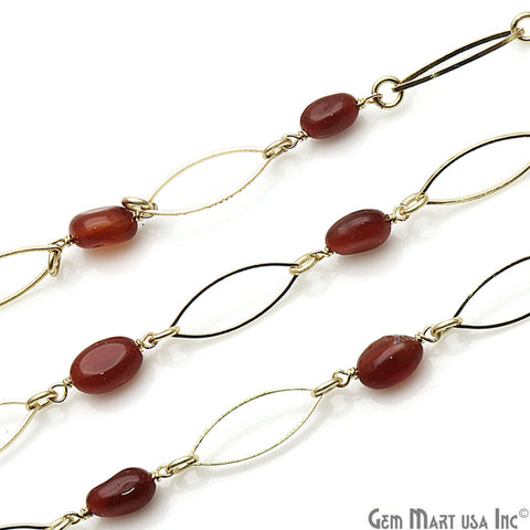 Carnelian Gold Plated Marquise Finding Rosary Chain - GemMartUSA