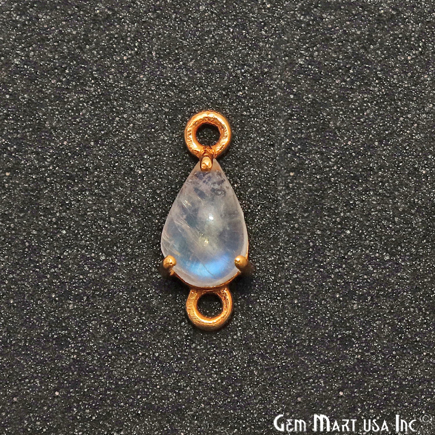 Rainbow Moonstone Cabochon Pears Prong Gold Plated Bail Connector - GemMartUSA