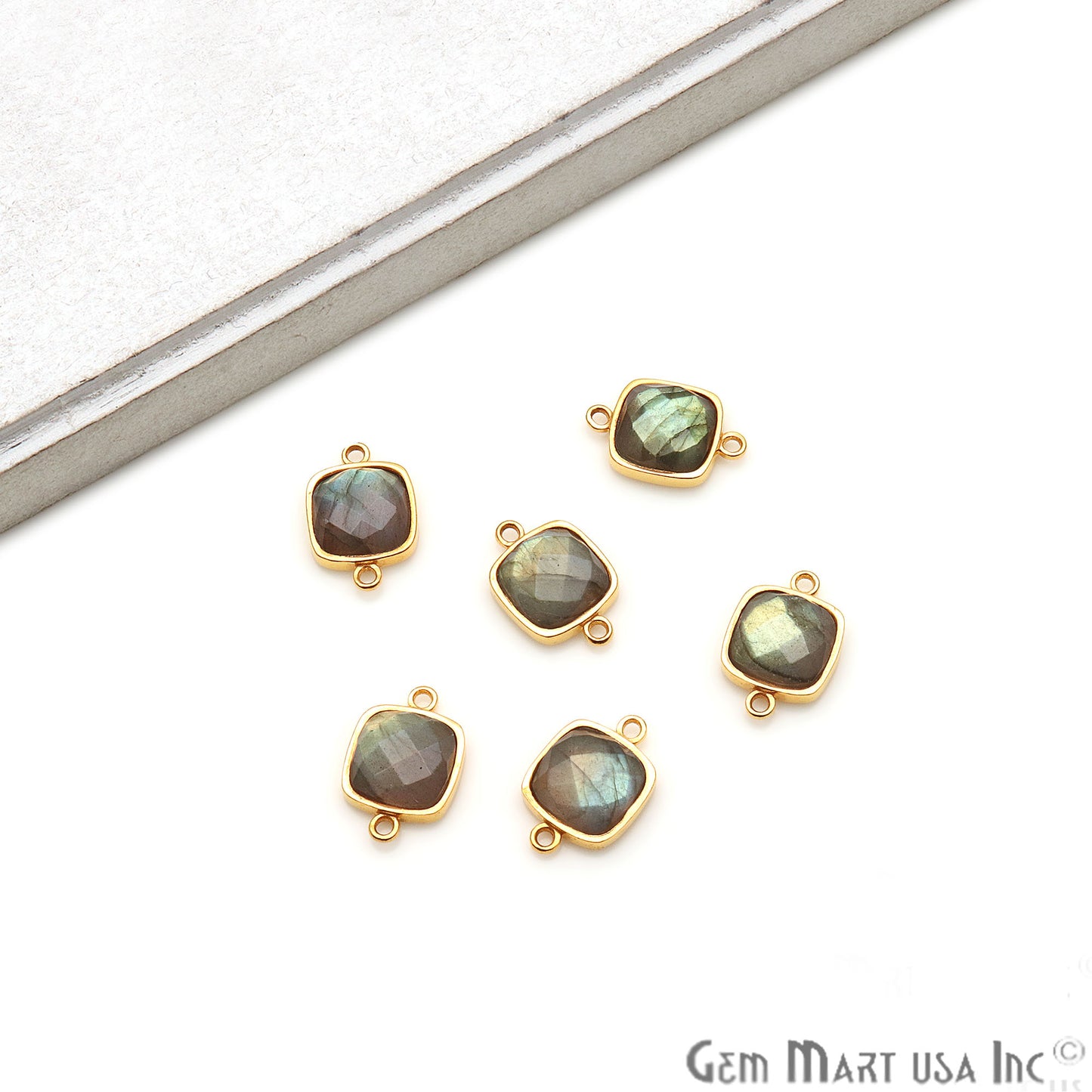 Labradorite Cushion Shape 18x12mm Gold Plated Double Bail Connector - GemMartUSA