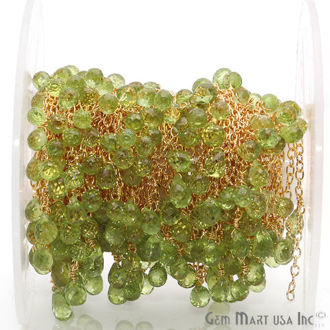 Peridot Faceted Bead Gold Wire Wrapped Dangle Rosary Chain - GemMartUSA