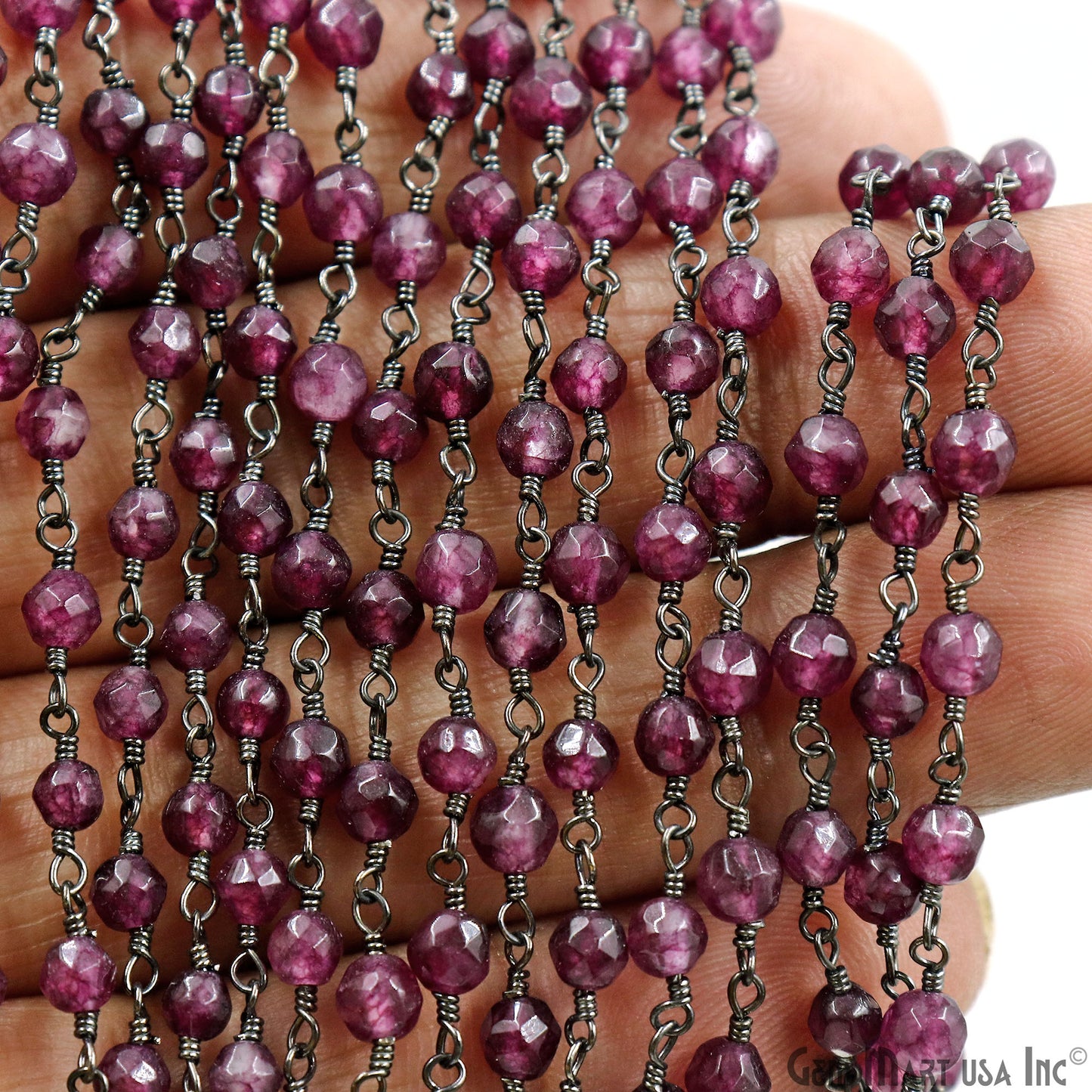 Dark Purple Jade Beads 4mm Oxidized Wire Wrapped Rosary Chain