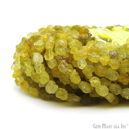 Lemon Topaz Rough Beads, 8 Inch Gemstone Strands, Drilled Strung Briolette Beads, Free Form, 7x5mm